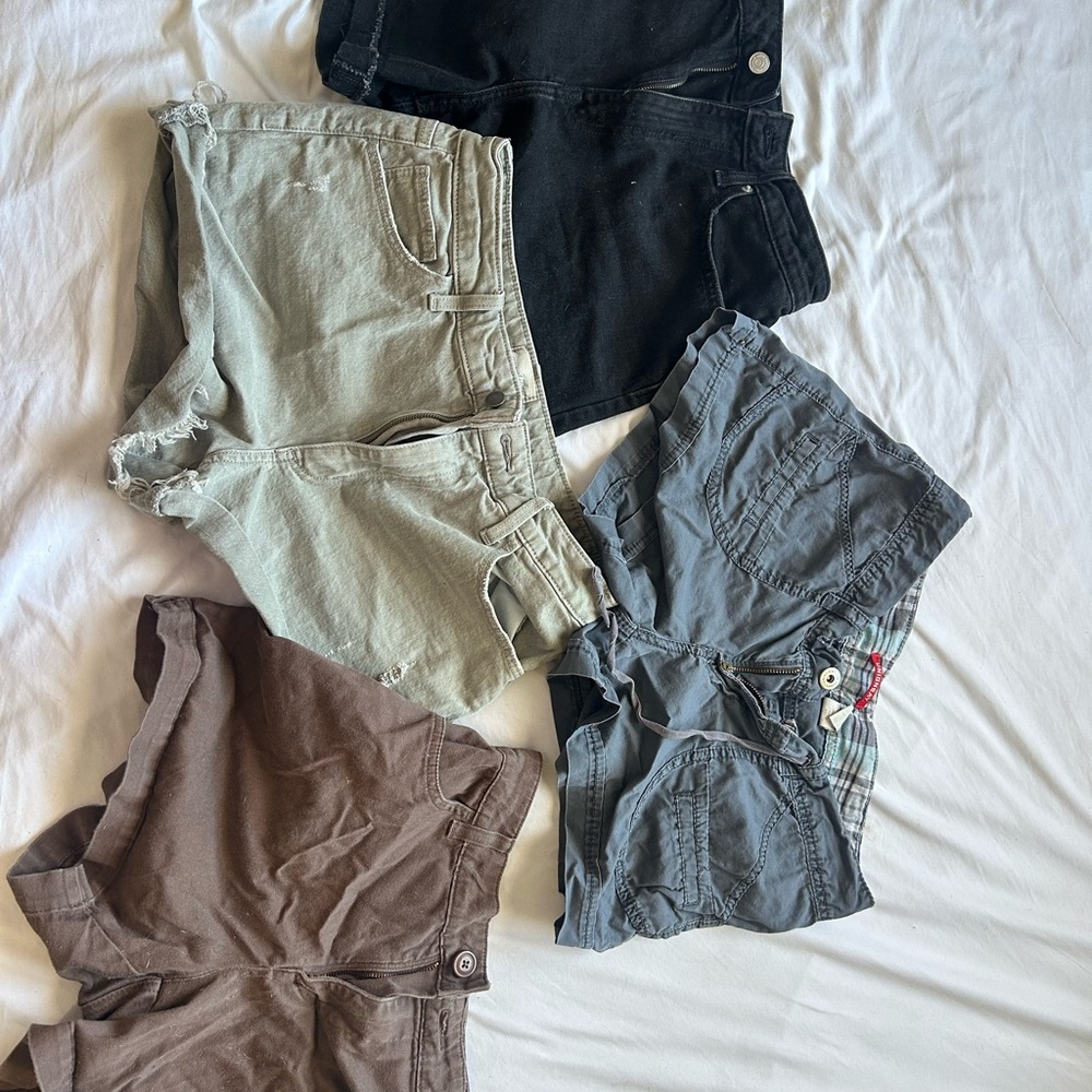 Set of Four Casual Shorts in Black, Gray, Brown, and Tan